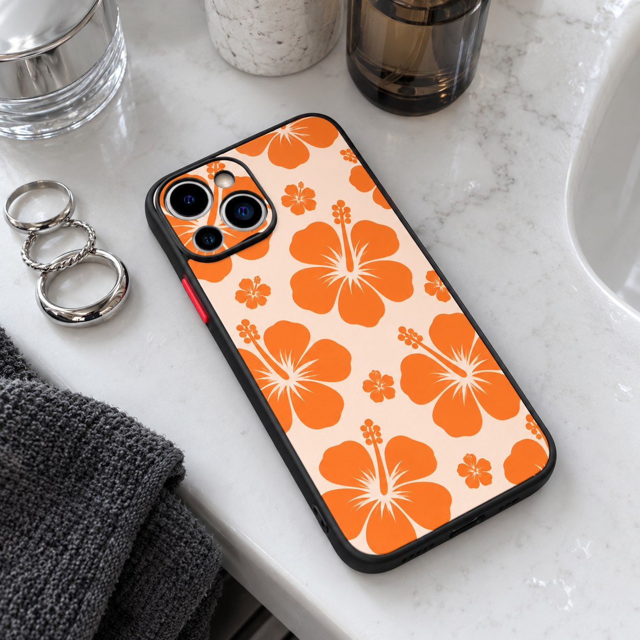 Island Pop Matte Lux lifestyle concept 4 — hibiscus case in an everyday setting.