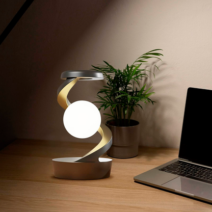 CelestialCharge: 360° Rotating Moon Lamp with Qi Wireless Charger