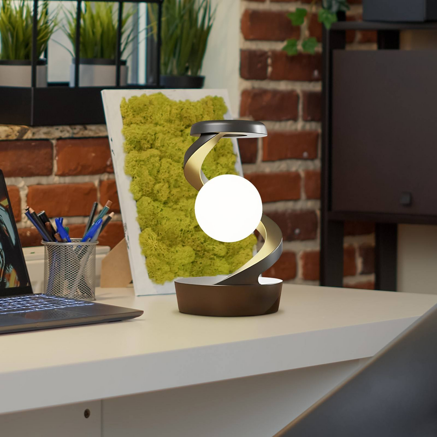 CelestialCharge: 360° Rotating Moon Lamp with Qi Wireless Charger