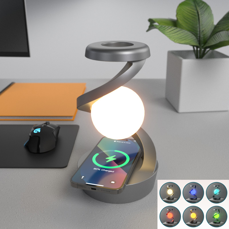 CelestialCharge: 360° Rotating Moon Lamp with Qi Wireless Charger