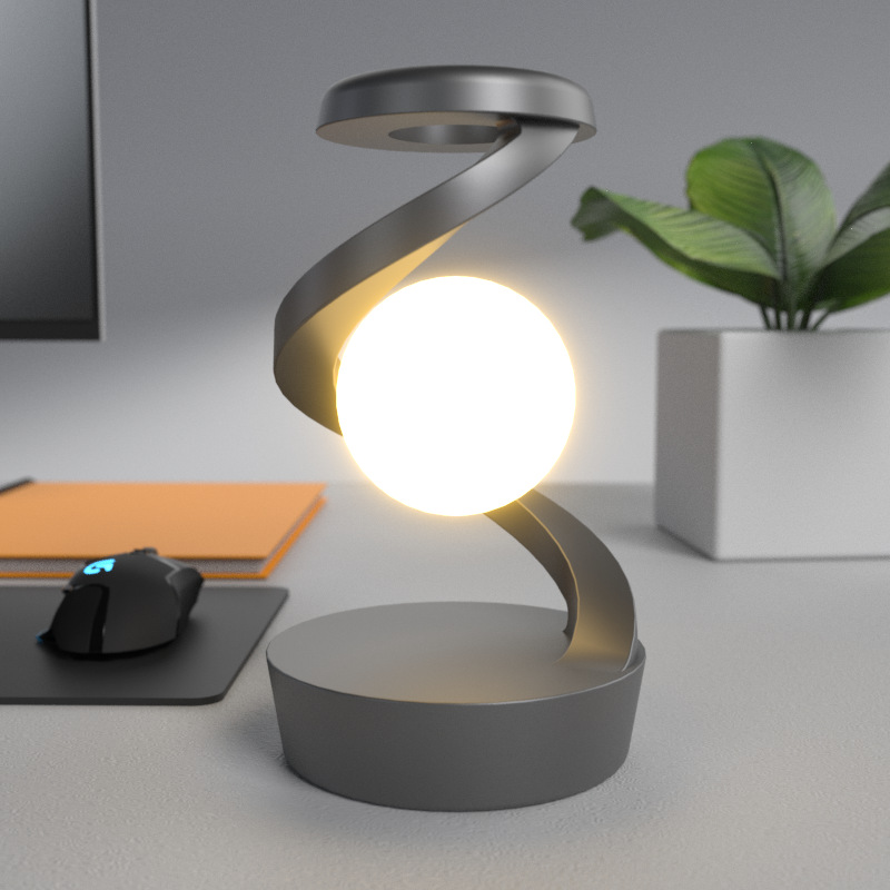 CelestialCharge: 360° Rotating Moon Lamp with Qi Wireless Charger