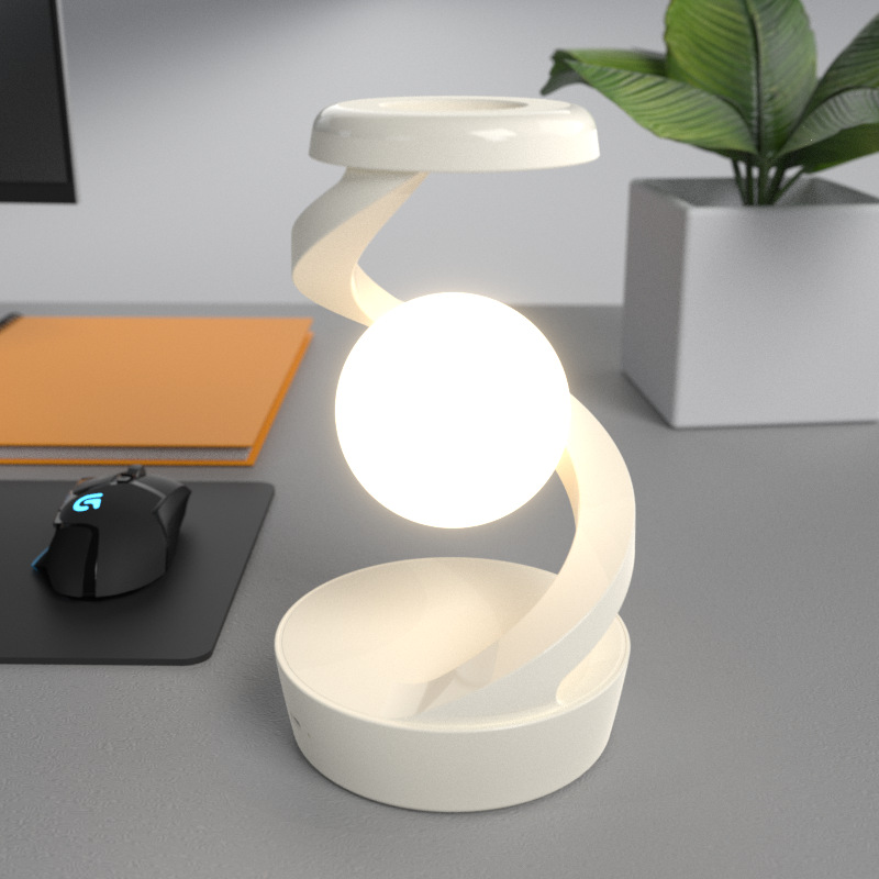 CelestialCharge: 360° Rotating Moon Lamp with Qi Wireless Charger