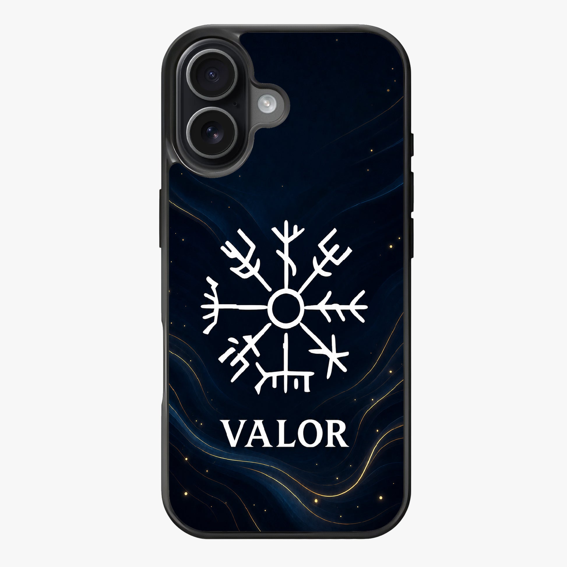 Vegvisir symbol on dark background, accompanied by the word 'VALOR'.