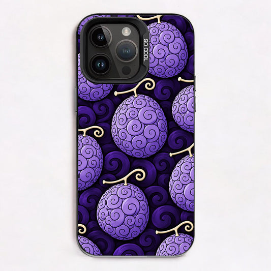 Awa Awa: a whimsical pattern of swirling purple fruits with golden stems.