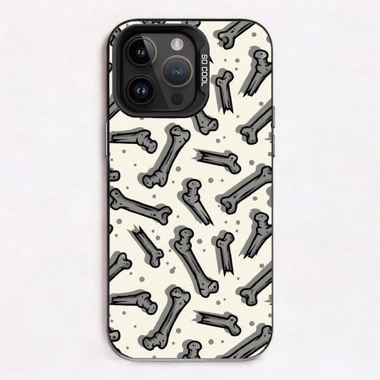 Bone Yard - Bone White: a pattern of gray bones on a white background.