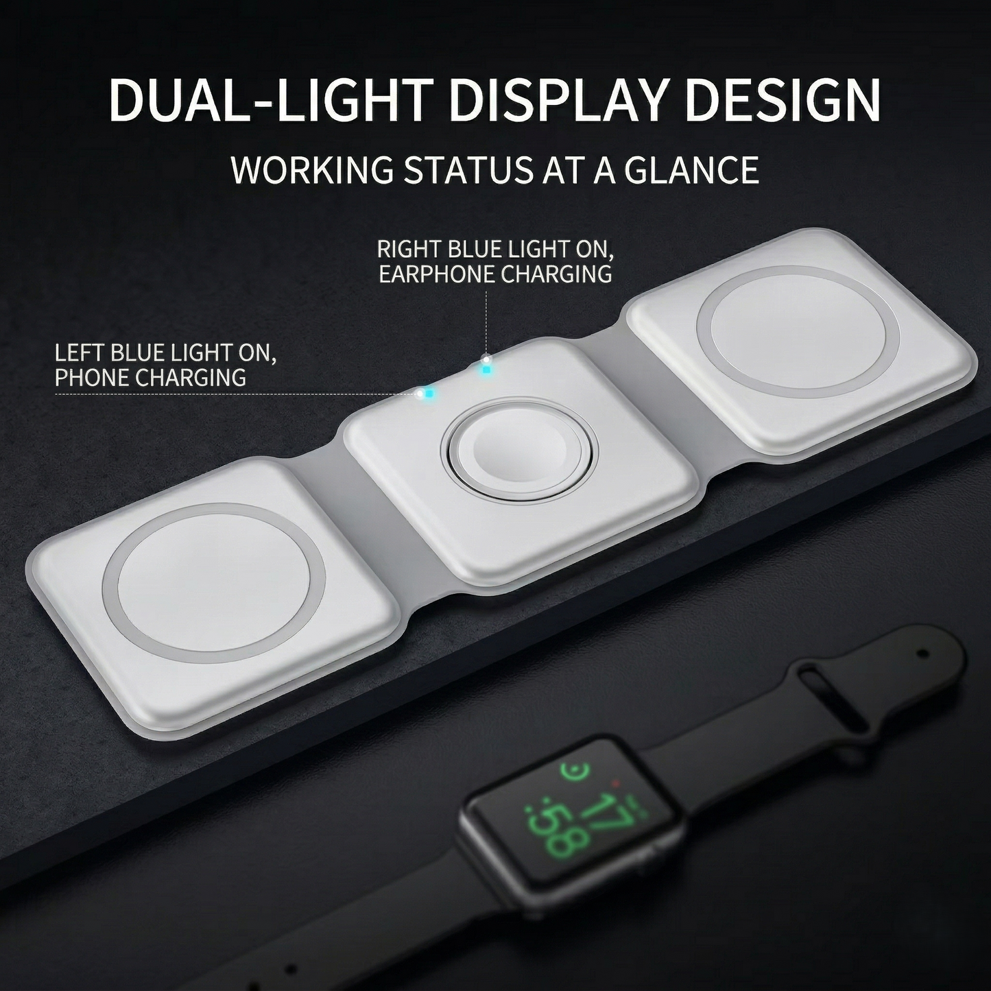 Magnetic 3-in-1 Wireless Charger Stand – Fast Foldable Charging Hub