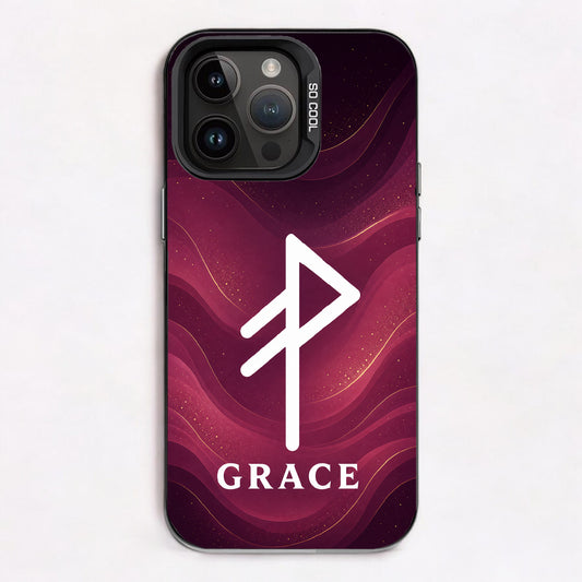 Stylized rune symbol with 'GRACE' text on a background of swirling purple and gold tones.