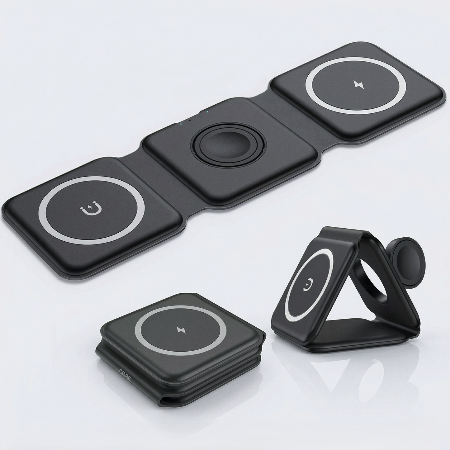 Magnetic 3-in-1 Wireless Charger Stand – Fast Foldable Charging Hub