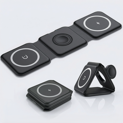 Magnetic 3-in-1 Wireless Charger Stand – Fast Foldable Charging Hub