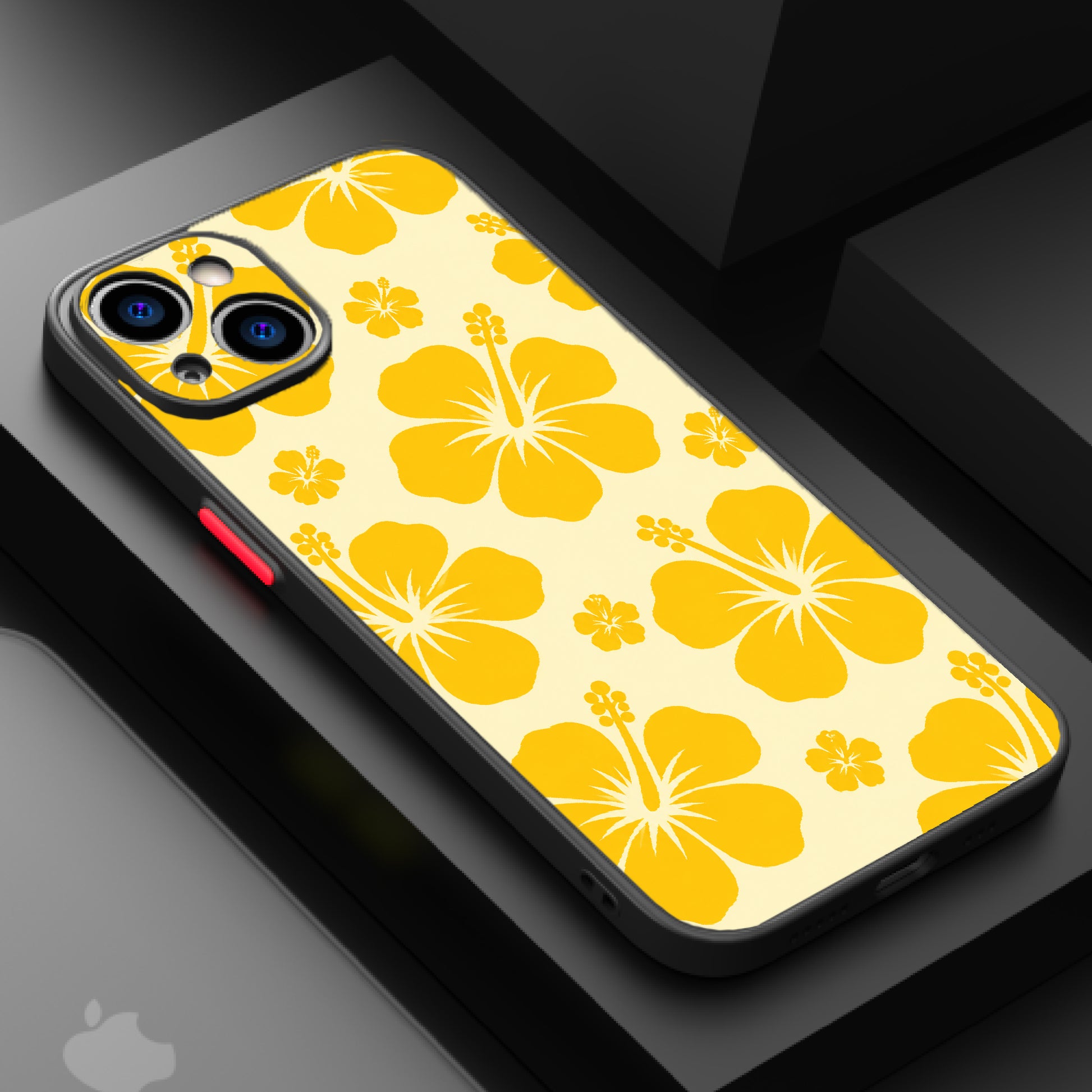 A pattern of yellow hibiscus flowers on a light background, evoking a tropical and summery mood.