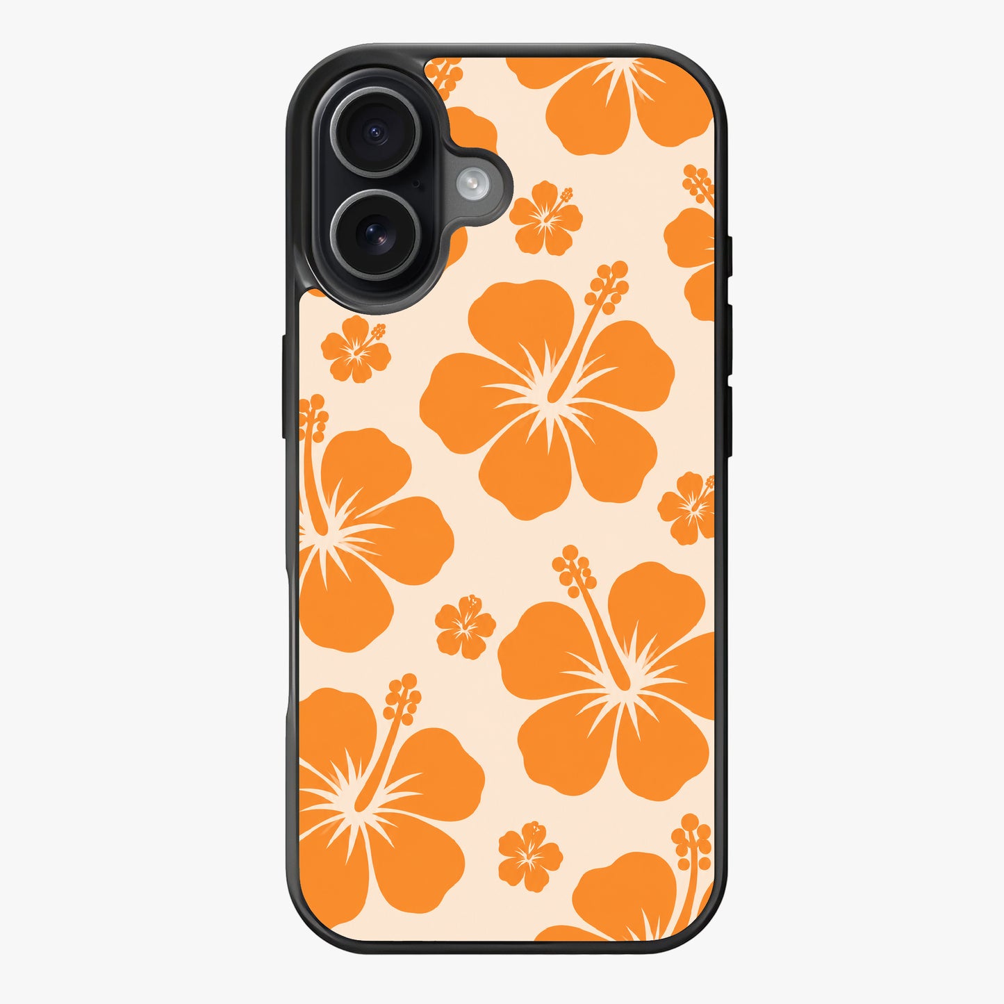 Vibrant orange hibiscus flowers on a light background, representing a tropical and summery theme.
