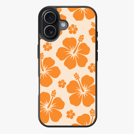 Vibrant orange hibiscus flowers on a light background, representing a tropical and summery theme.