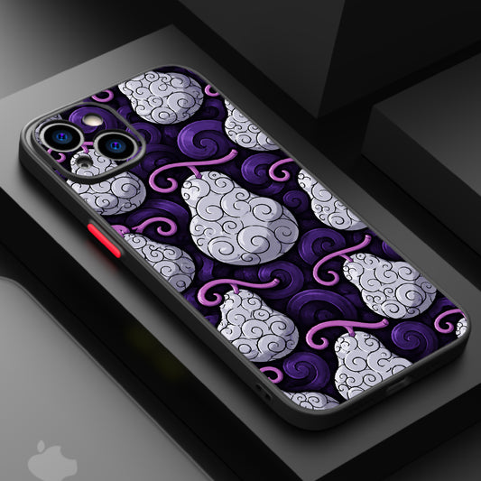 Repeating pattern of swirling purple and white clouds with a whimsical touch.