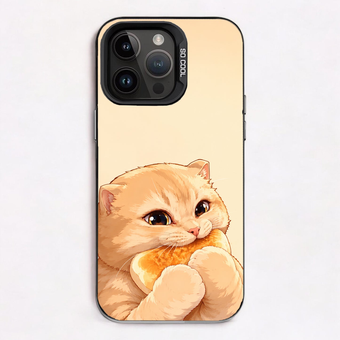 A cute orange tabby cat holding a piece of bread, with a soft and warm color palette.