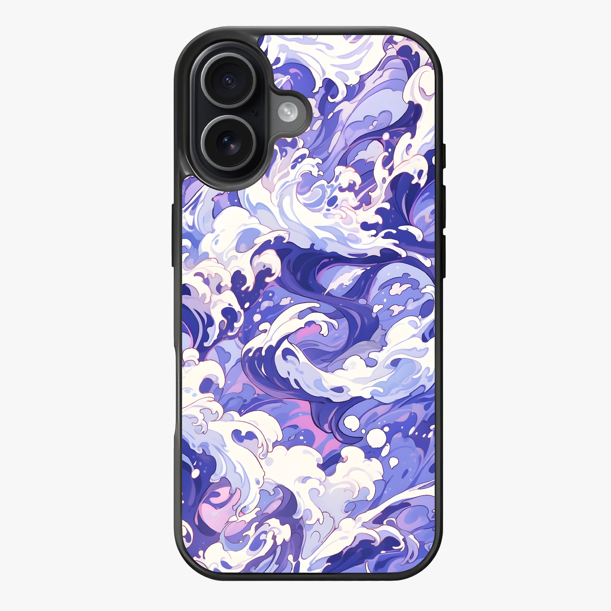 Vibrant wave design featuring swirling lavender hues and white foam.