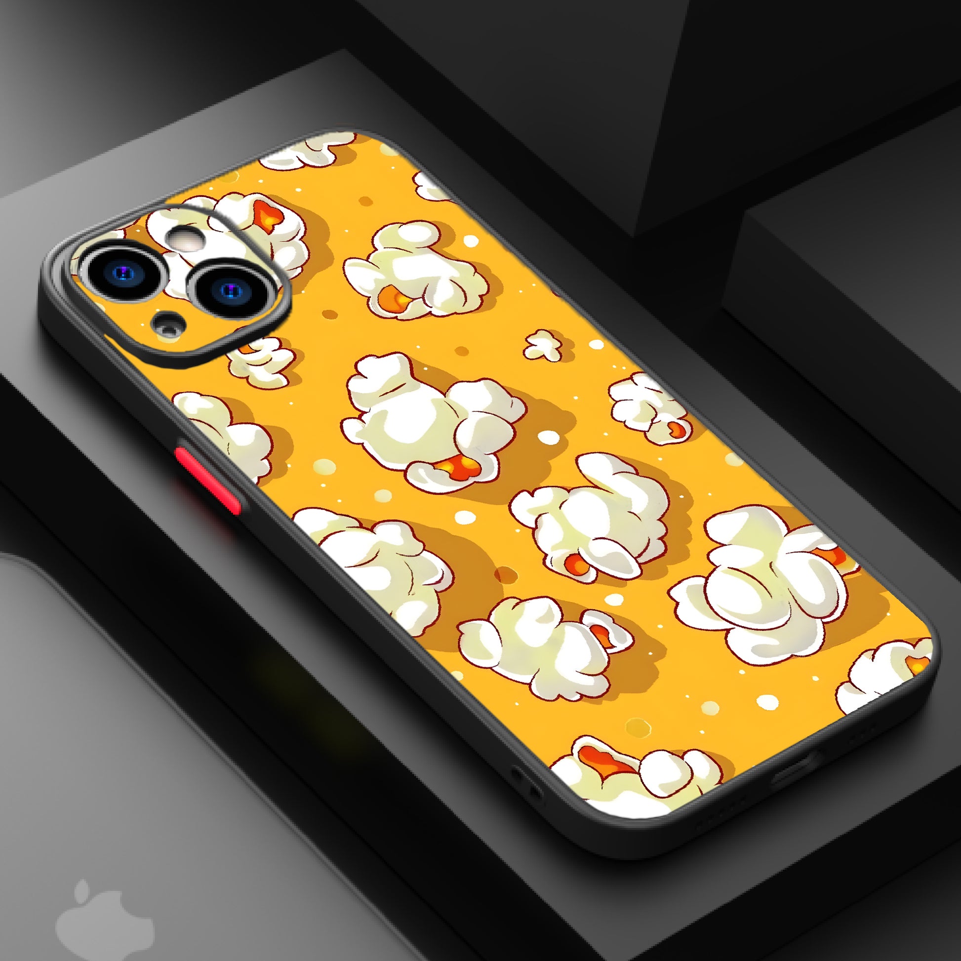 Cartoon popcorn illustration on an orange background