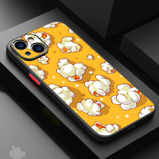 Cartoon popcorn illustration on an orange background