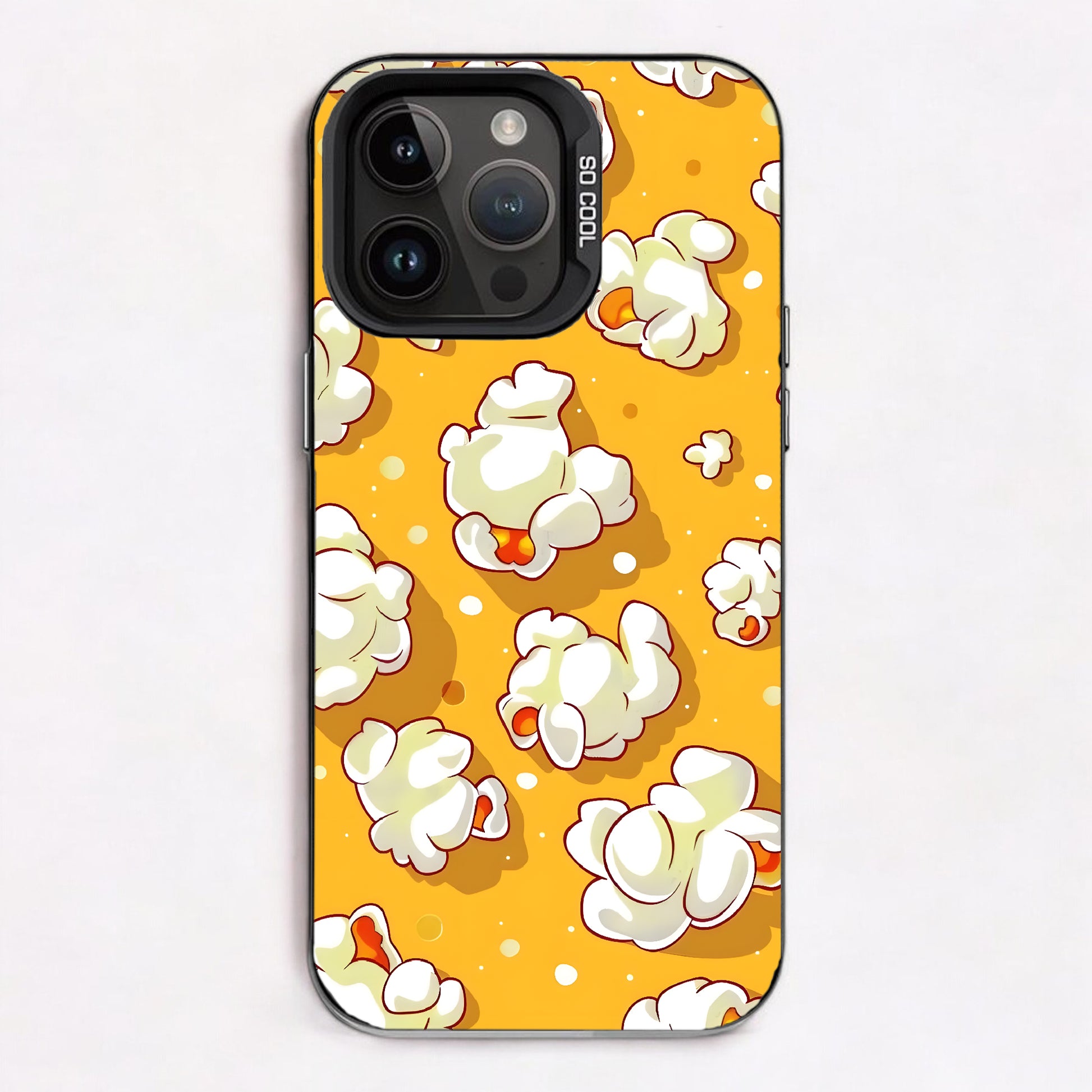Cartoon popcorn illustration on an orange background