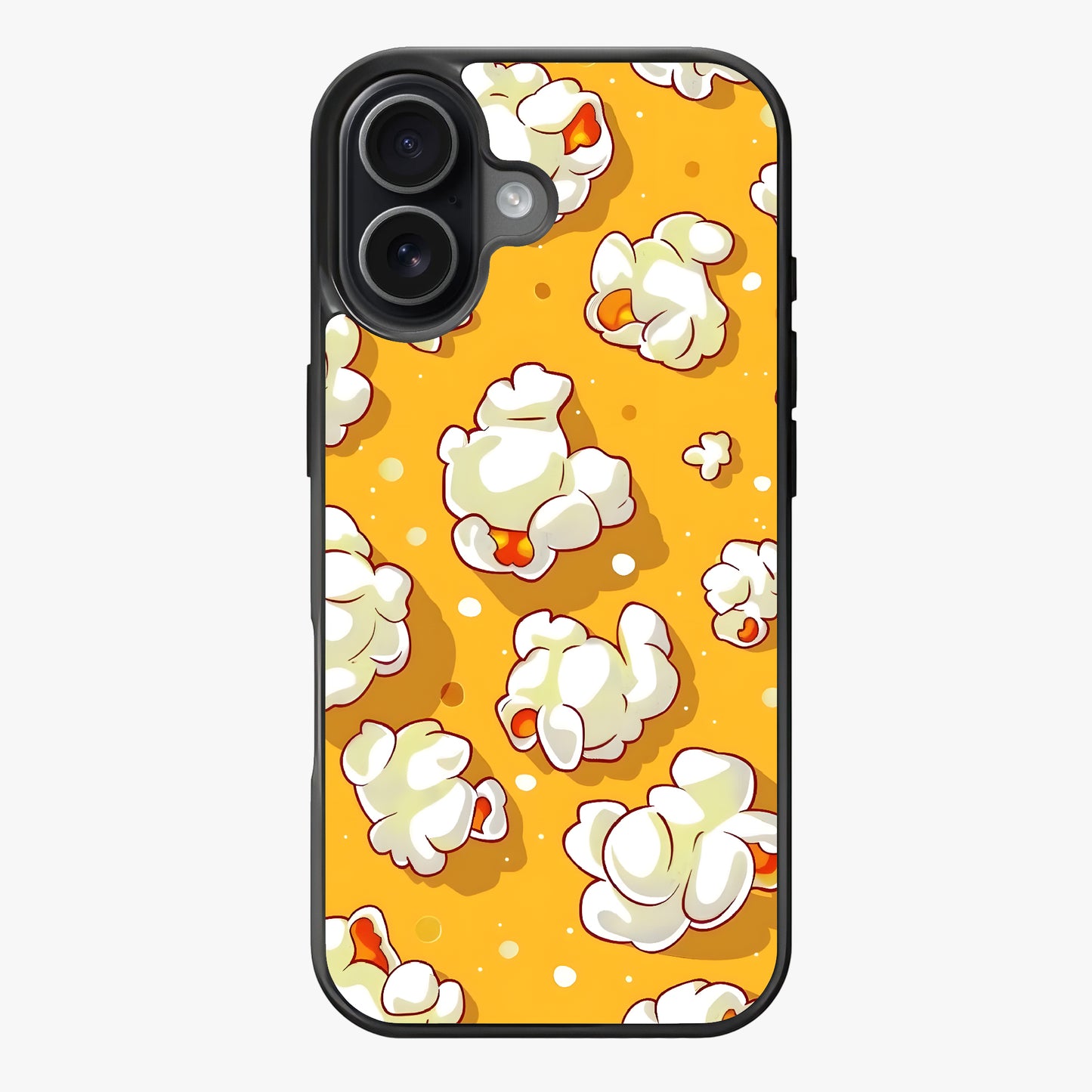 Cartoon popcorn illustration on an orange background