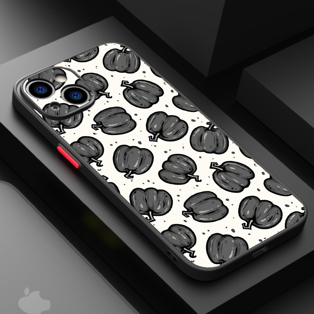 Repeating pattern of gray pumpkins on a bone white background.