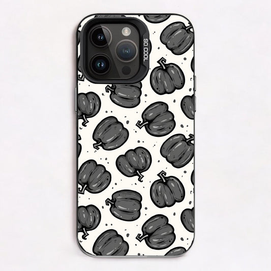 Repeating pattern of gray pumpkins on a bone white background.