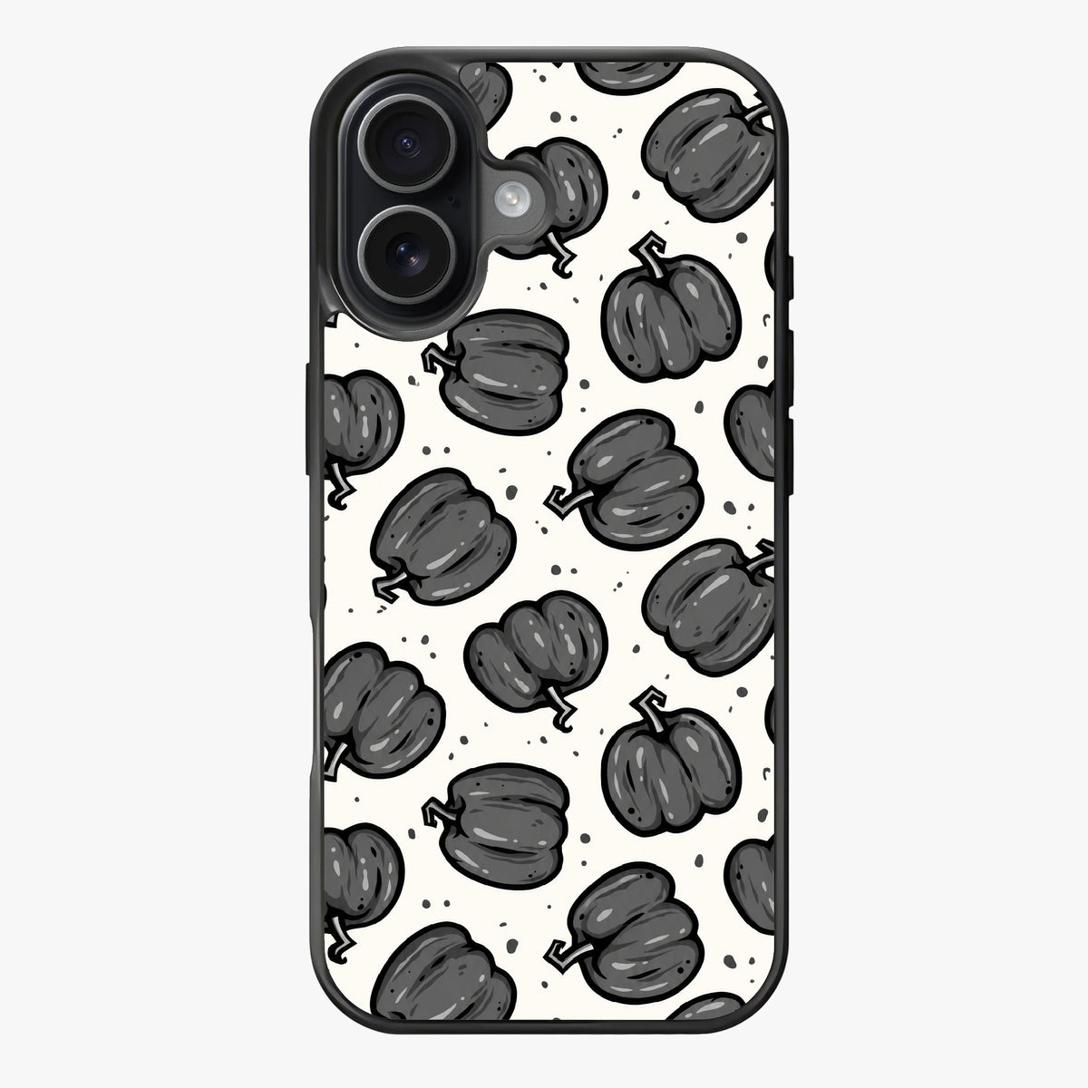 Repeating pattern of gray pumpkins on a bone white background.