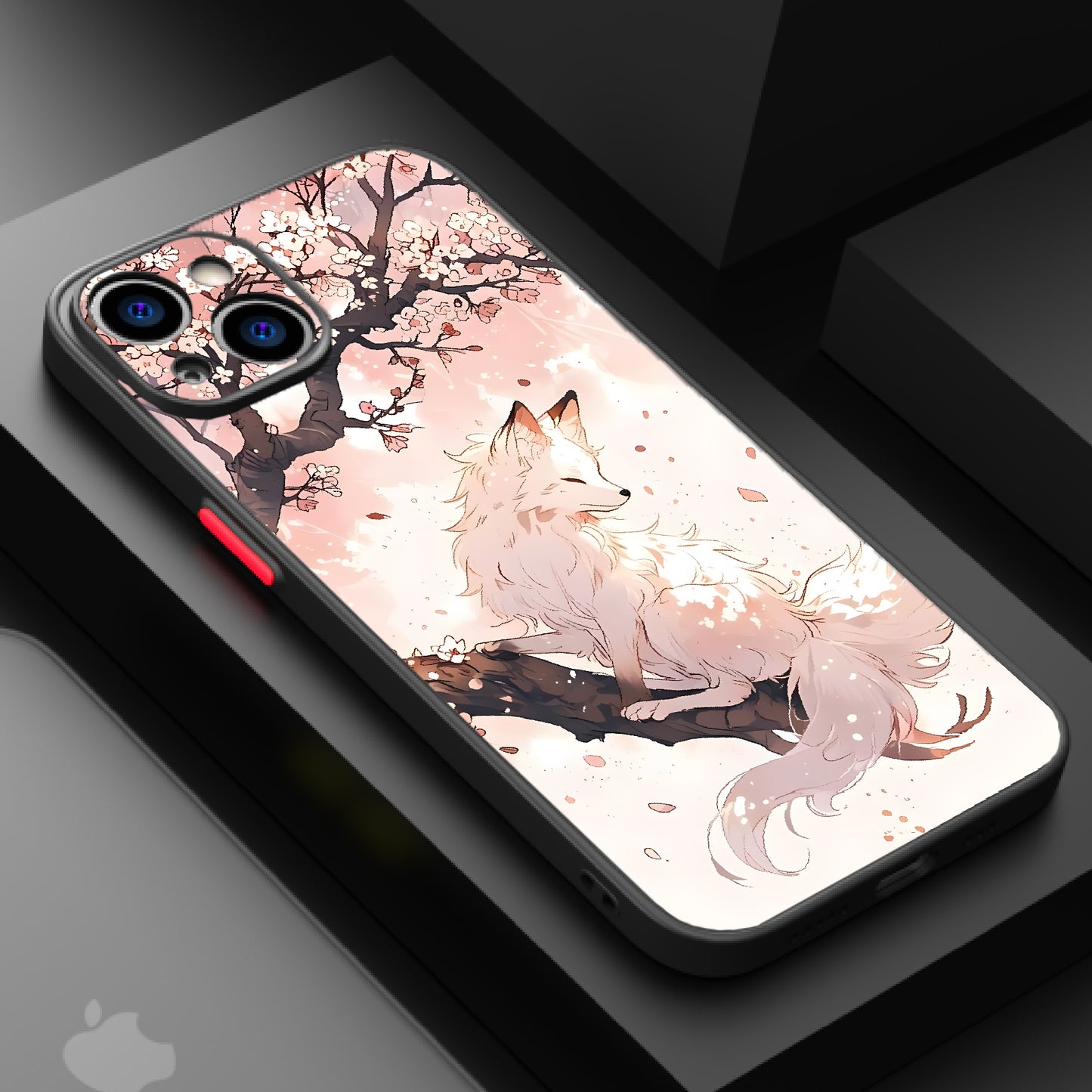 An anime-style illustration of a fox sitting among cherry blossoms in soft pastel colors.