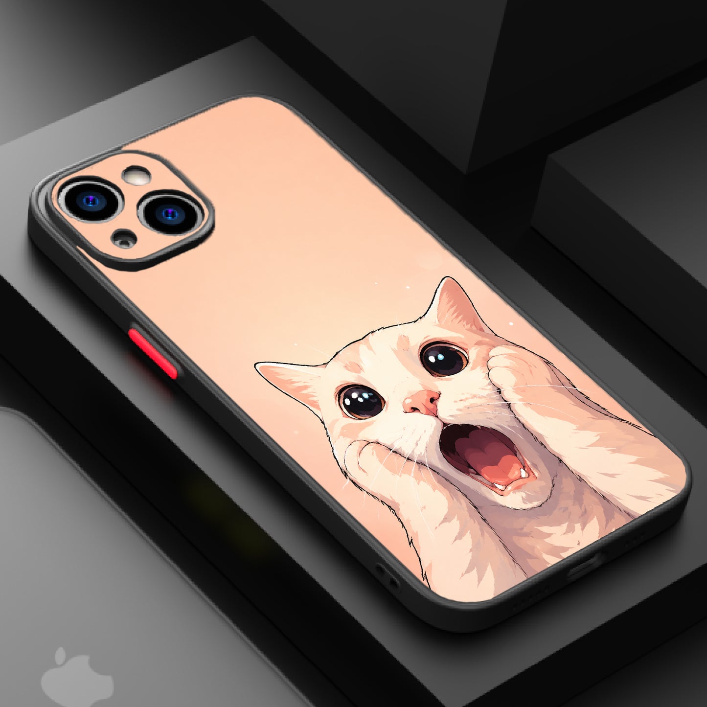 Close-up of a shocked cat with wide eyes and an open mouth, rendered in pastel colors.