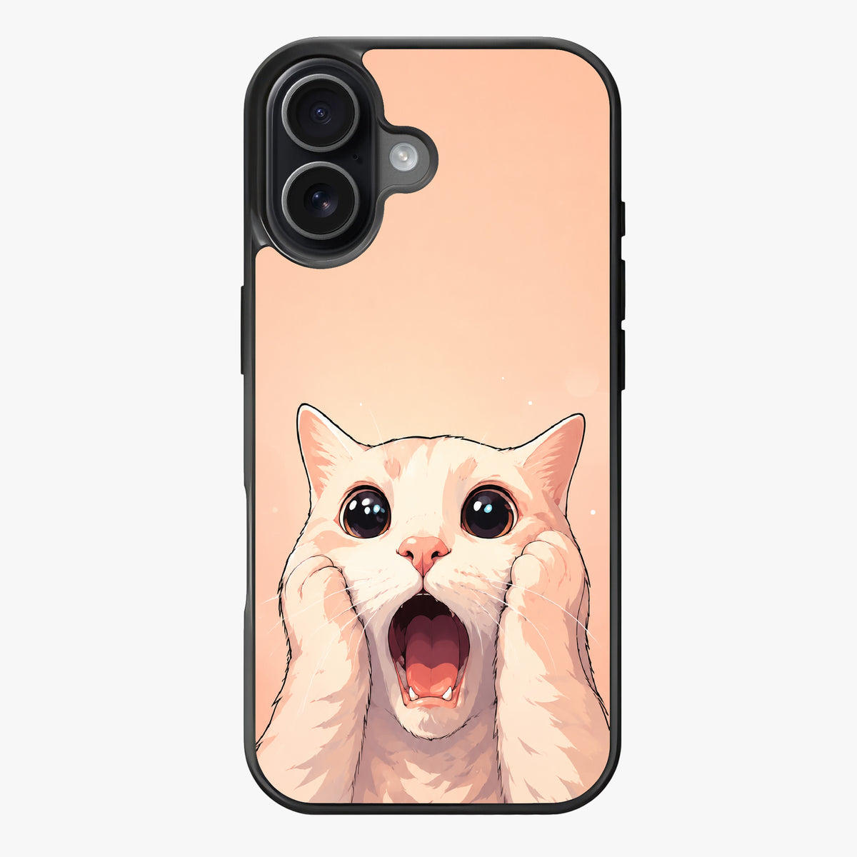 Close-up of a shocked cat with wide eyes and an open mouth, rendered in pastel colors.
