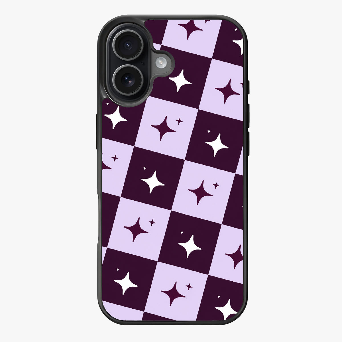 Tall plum lavender Starry Checkerboard — Lux Clarity Case