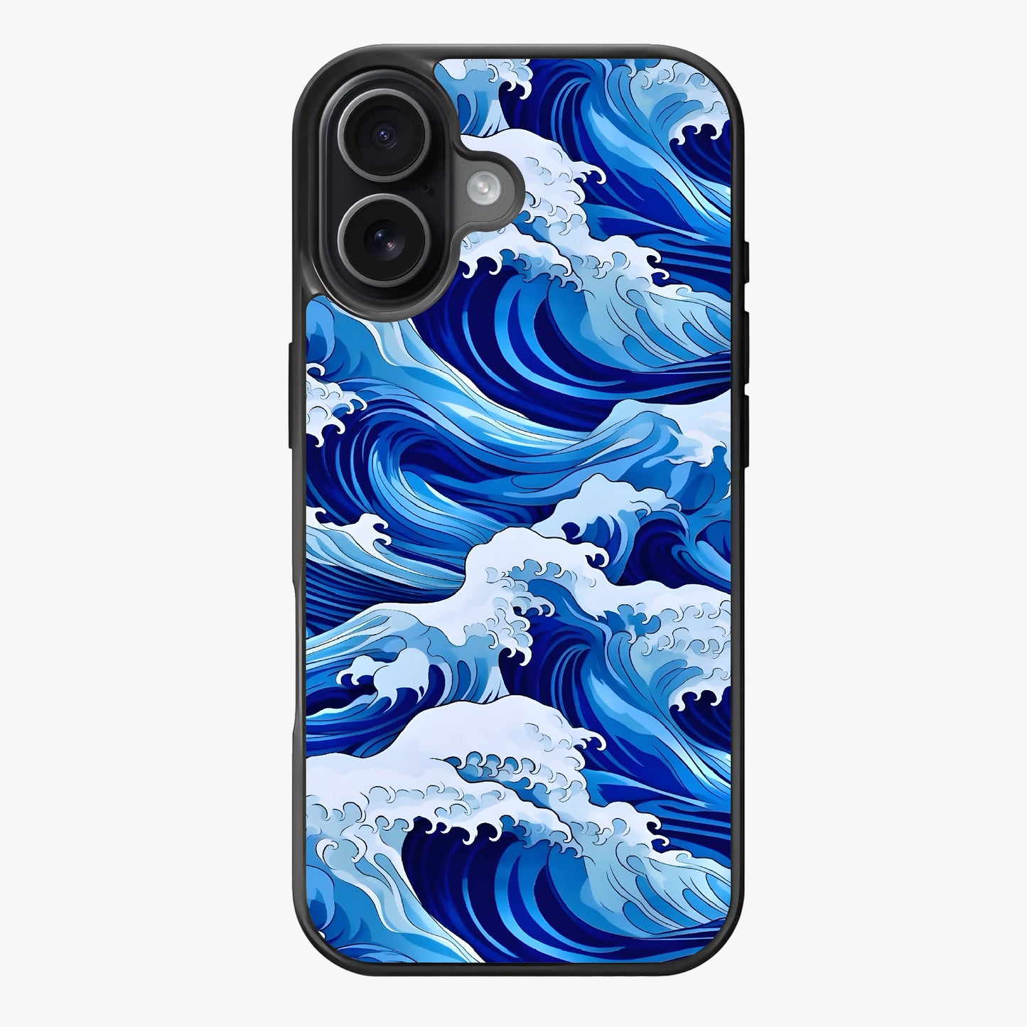 Artistic depiction of swirling blue waves with white foam, representing the sea.