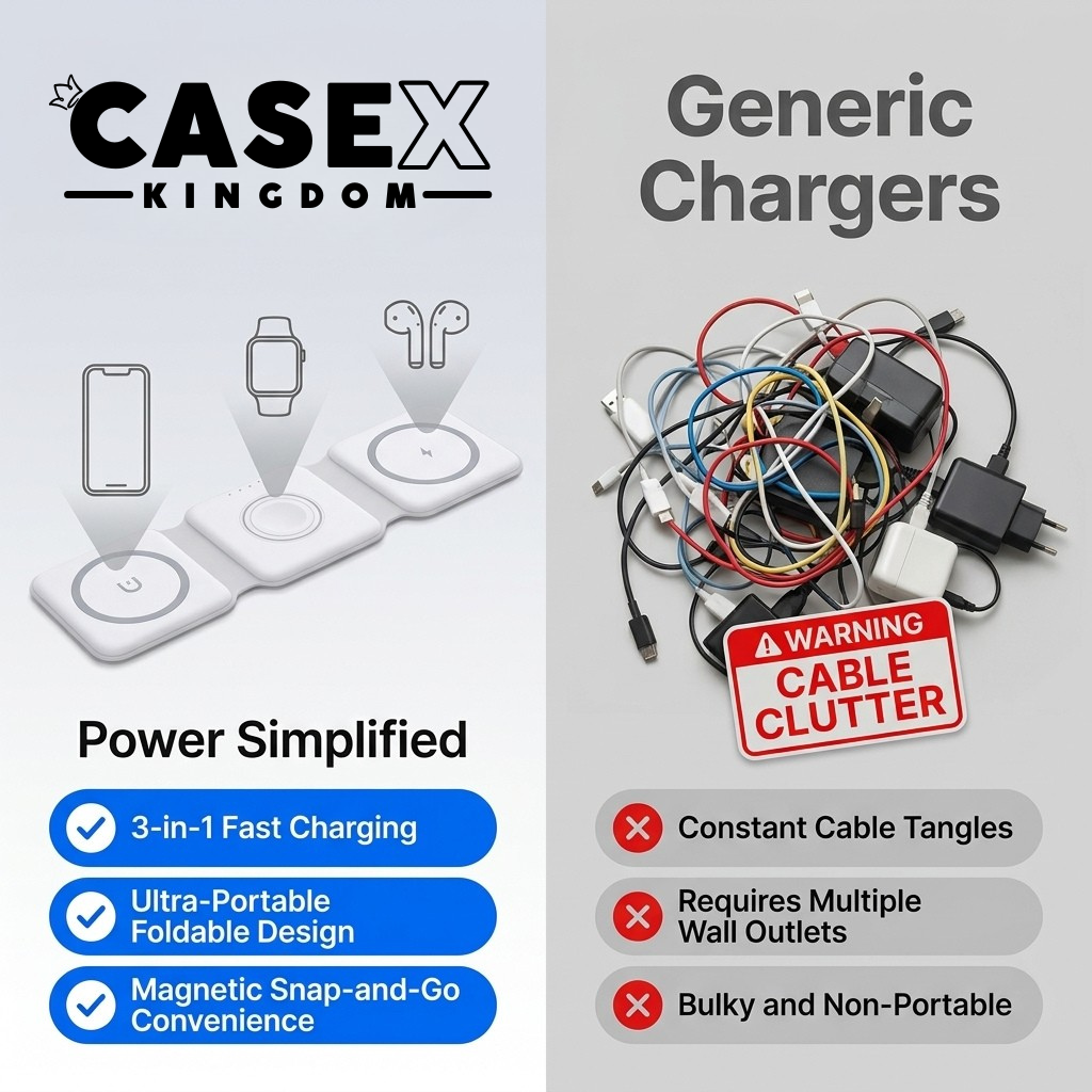 Comparison of CASEX Kingdom charging station with generic chargers, highlighting features and drawbacks.