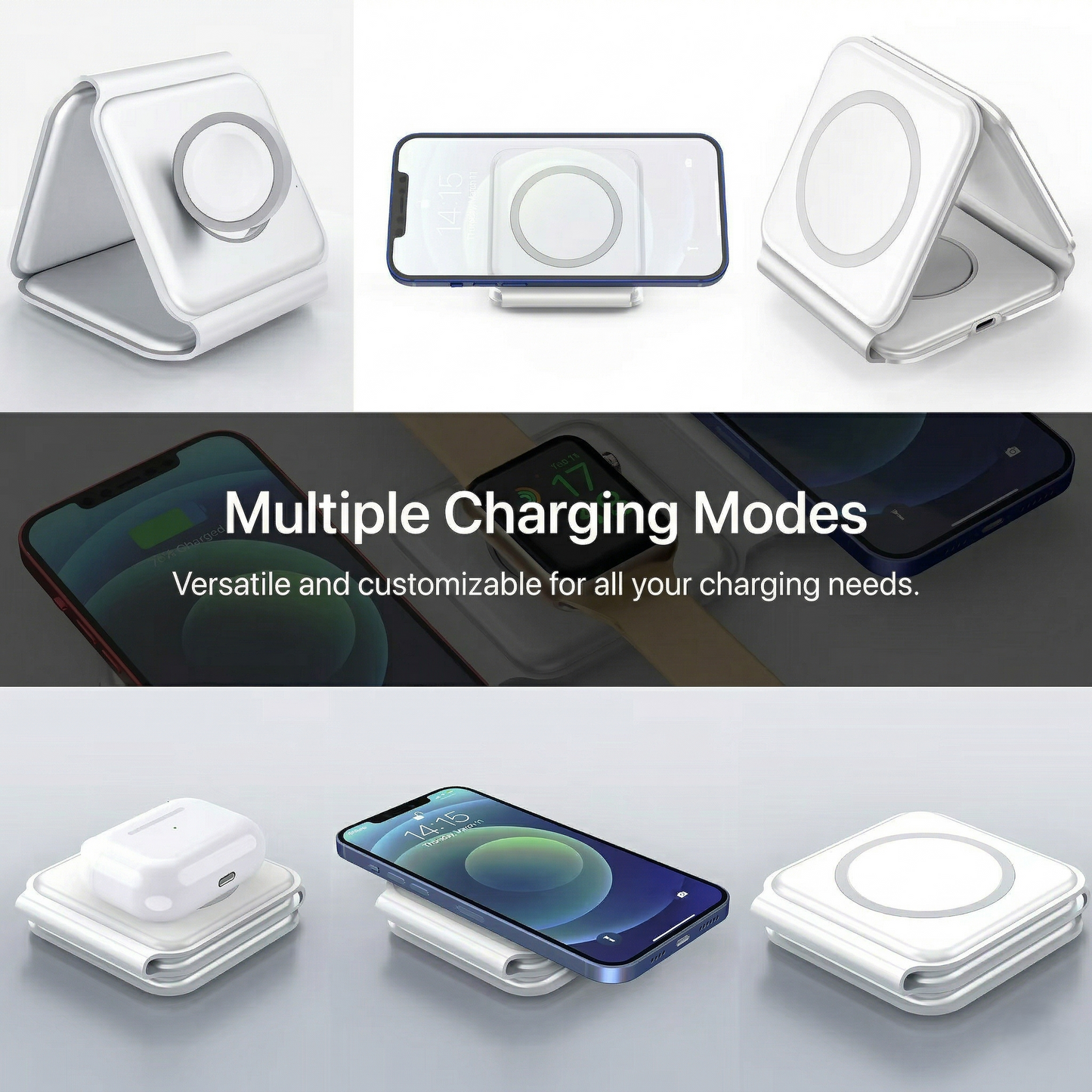 Magnetic 3-in-1 Wireless Charger Stand – Fast Foldable Charging Hub