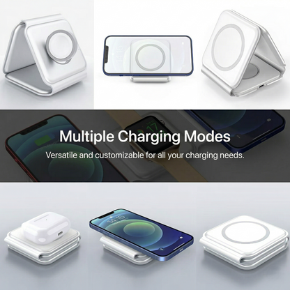 Magnetic 3-in-1 Wireless Charger Stand – Fast Foldable Charging Hub