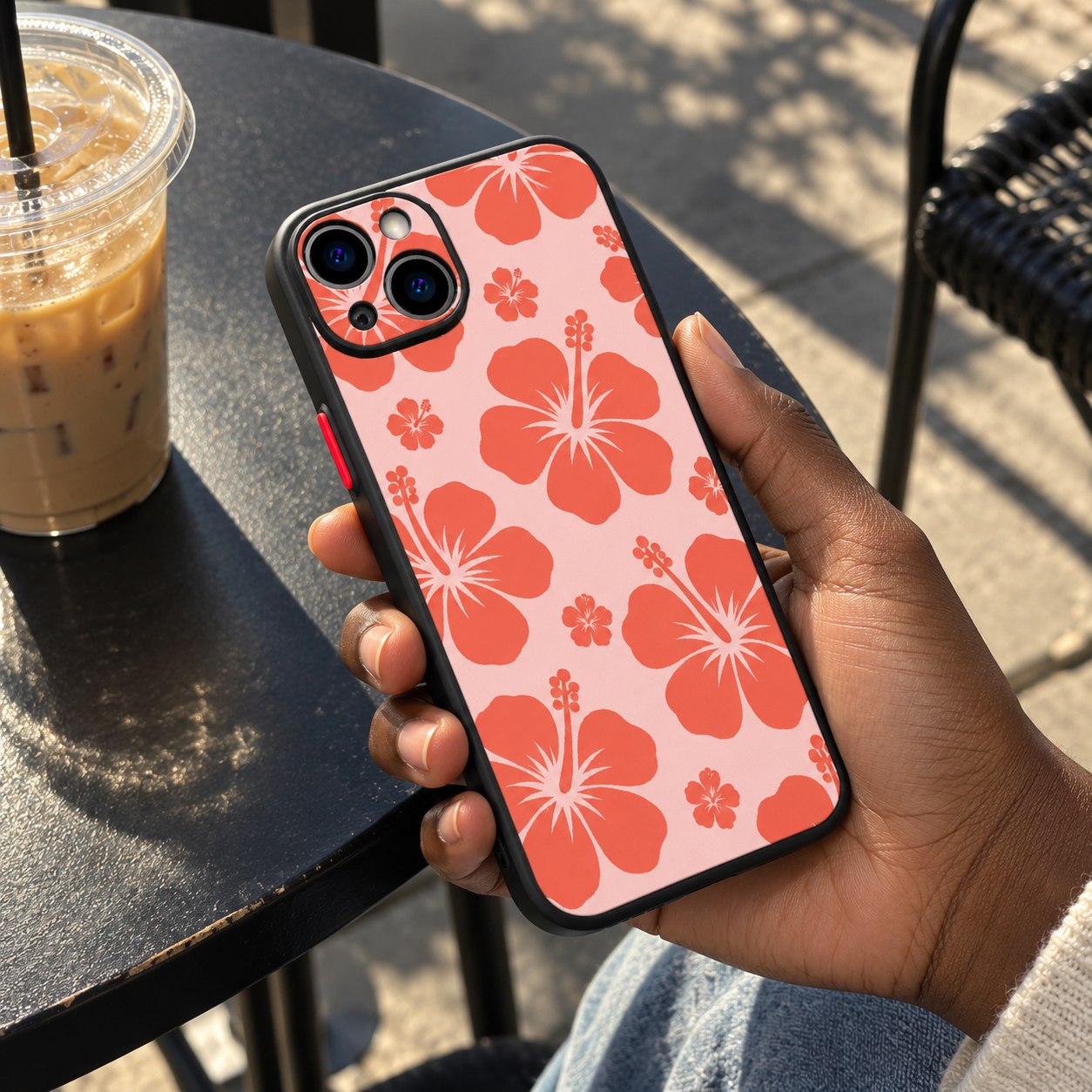 Island Pop Matte Lux lifestyle concept 3 — hibiscus case in an everyday setting.