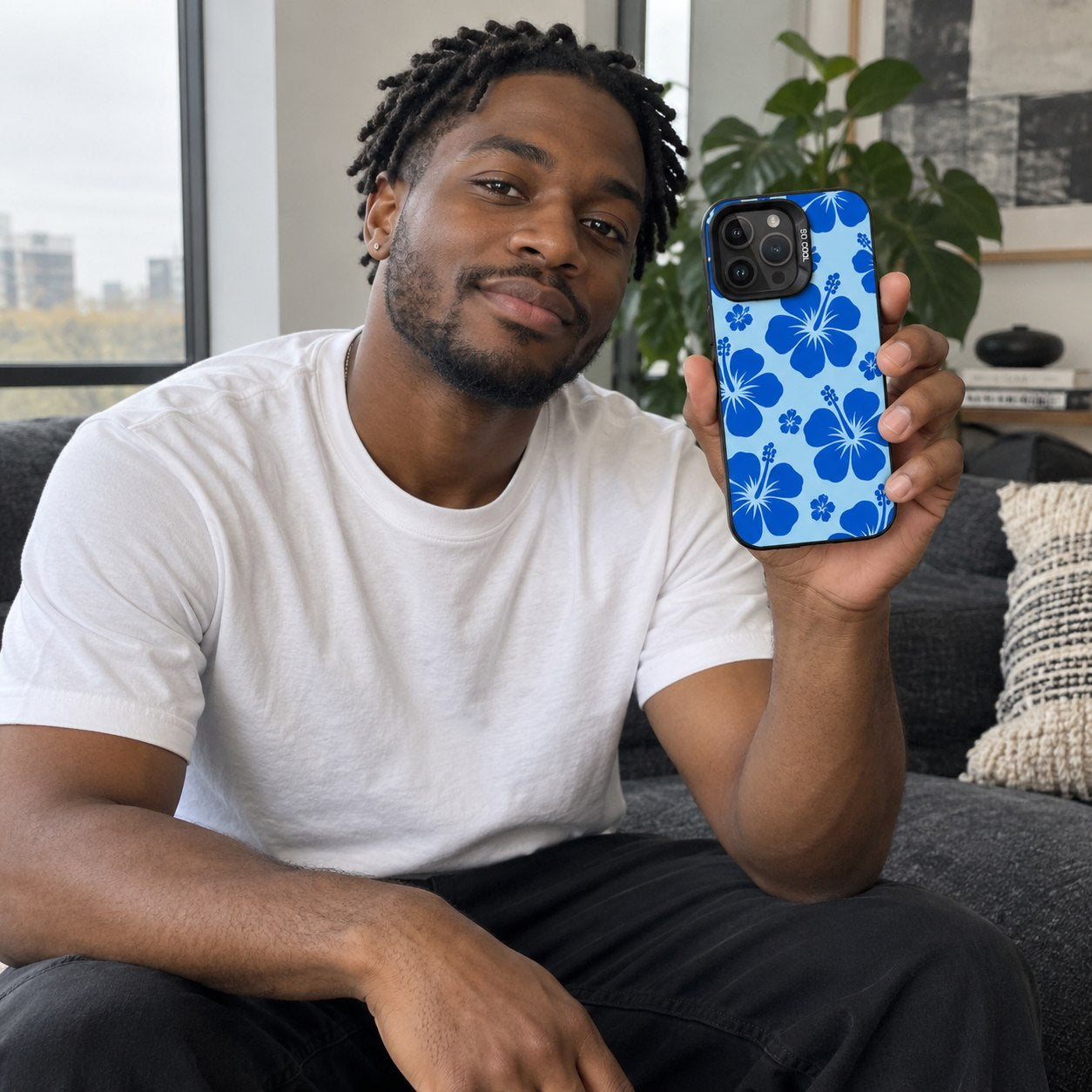 Island Pop Lux Cool lifestyle concept 2 — hibiscus case in an everyday setting.