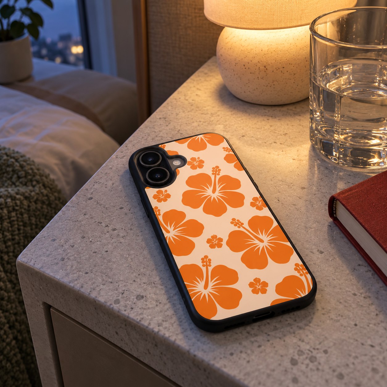 Island Pop Lux Clarity lifestyle concept 4 — hibiscus case in an everyday setting.